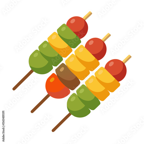 Colorful fruit and vegetable skewers on sticks vegetables food