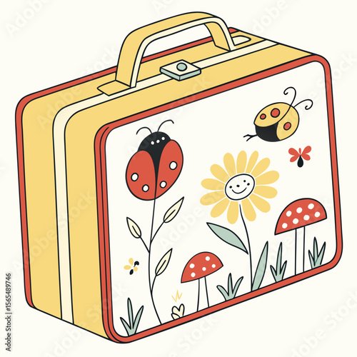 Retro Lunchbox with Ladybugs and Flowers vintage kids