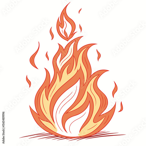 Stylized orange and yellow flames with red outlines fire burning