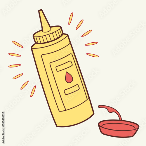 Yellow squeeze bottle with red cap and sauce drip mustard