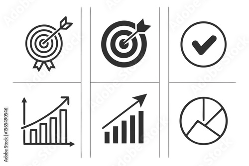 Icons depict business goals and growth isolated on white background