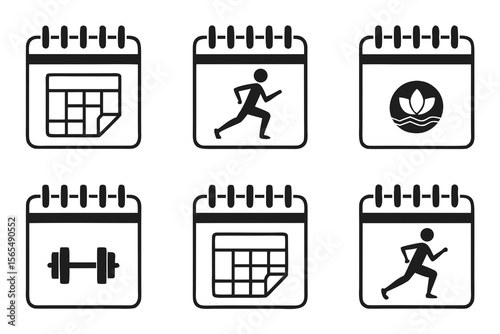 Calendar icons for schedule and fitness isolated on white background