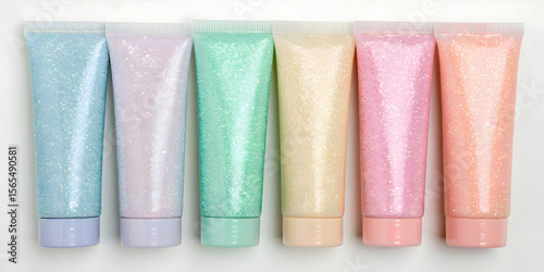 Pastel glitter tubes with shimmering texture