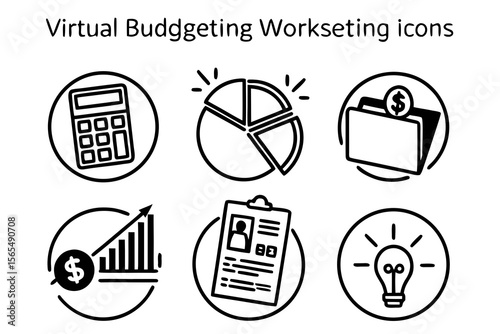 Virtual budgeting worksetting icons isolated on white background