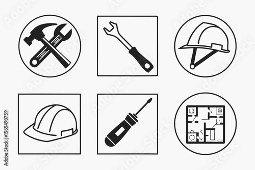 Construction and repair tools icons isolated on white background