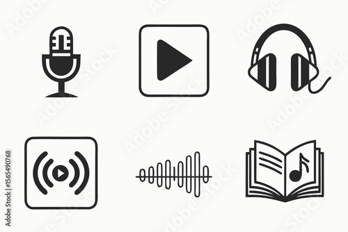Audio and music icons isolated on white background