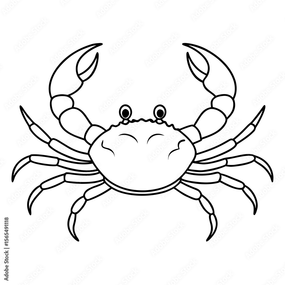 Fototapeta premium Cute cartoon crab with claws raised and multiple legs crustacean marine life