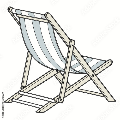 Striped beach chair with wooden frame blue white