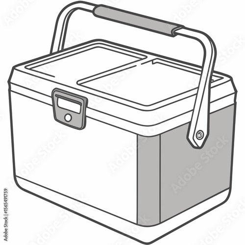 White and gray portable cooler with handle and latch insulated container