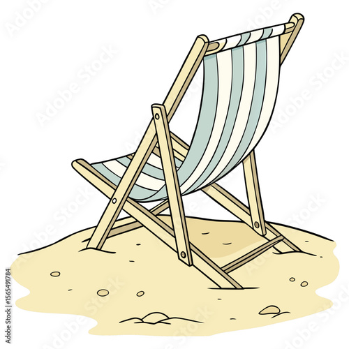 Striped beach chair resting on sand summer vacation