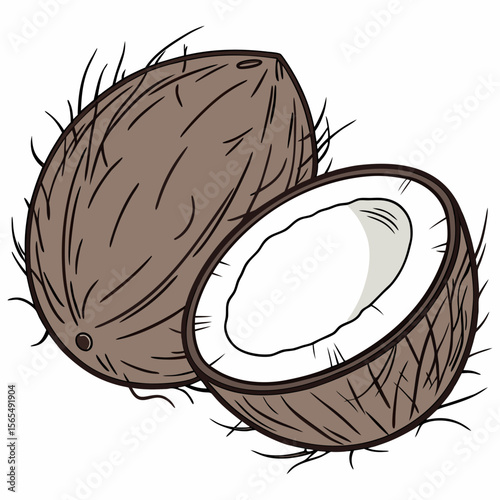 Whole and halved brown coconuts with white flesh tropical fruit whole coconut