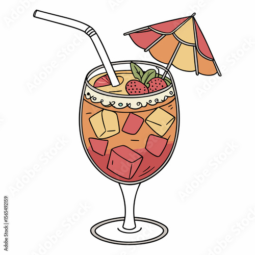 Refreshing fruity beverage with ice and garnish cocktail drink