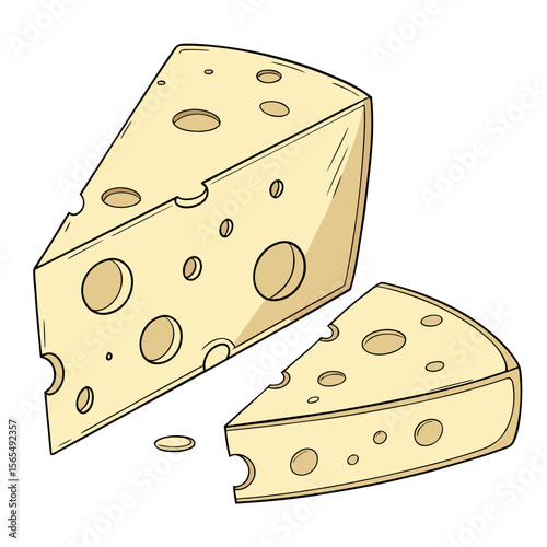 Yellow cheese wedges with holes and shadows food dairy