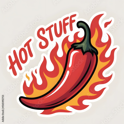 Hot Stuff Chili Pepper with Flames - Bold and Fun Design