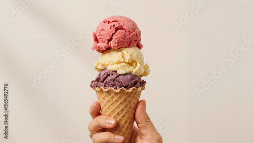 Foto ice cream cone with 3 flavour