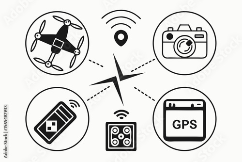 Vector art of drone and camera system isolated on white background