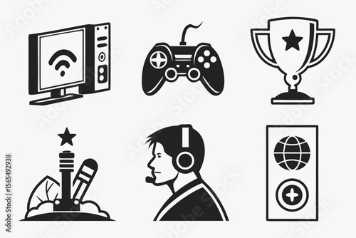 Vector art of gaming and streaming equipment isolated on white background