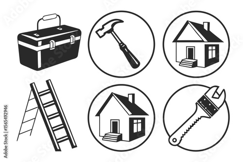 Vector art of tools and equipment for home repair isolated on white background