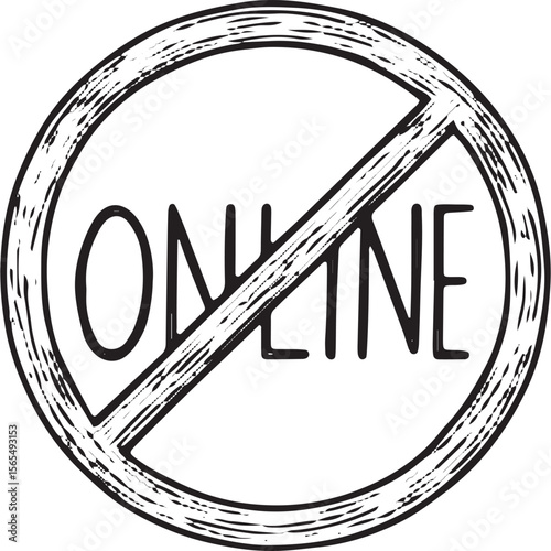Hand-Drawn No Online Icon for Digital Detox and Offline Living Art Design