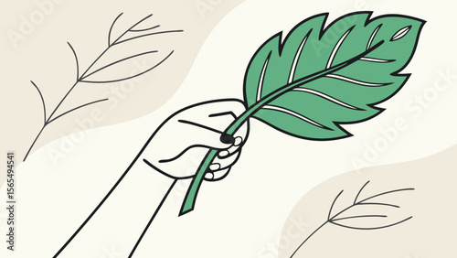 Hand holding leaf vector illustration for nature eco friendly and sustainable design projects use image