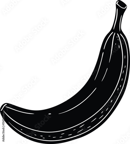 Banana Silhouette: A sleek, minimalist silhouette of a banana, showcasing its iconic curved shape and textured peel. This stark image celebrates simplicity and form.