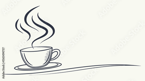 Coffee cup vector illustration with steam for cafe menu and morning beverage design element, line art style