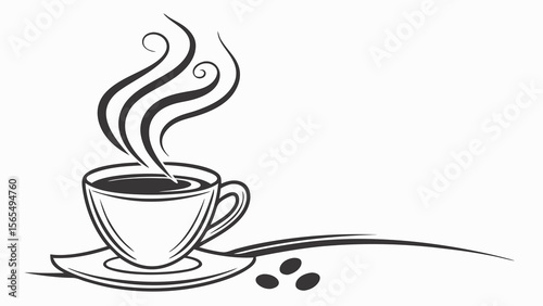 Coffee cup with steam and beans vector illustration for cafe menu design and morning beverage art print