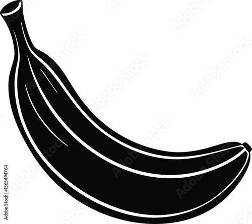 Silhouette of a Banana: A striking silhouette of a single banana, presented in elegant black, offering a minimalist representation of the iconic fruit, ideal for design and versatile applications.