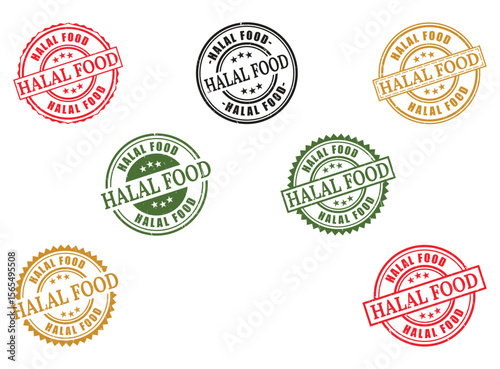 Halal food certified label design for products and restaurants vector stamp collection set of different colors