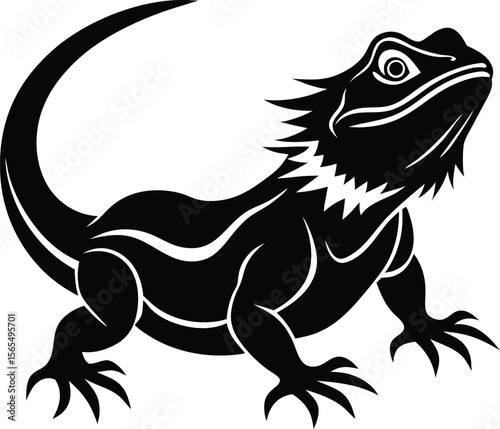 Bearded Dragon Silhouette: A striking monochrome silhouette of a majestic bearded dragon, embodying the raw essence of the reptilian world.