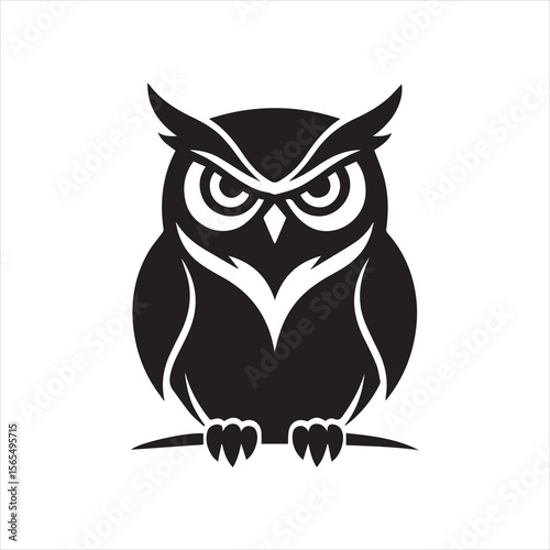 owl silhouette line art vector illustration with a white background
