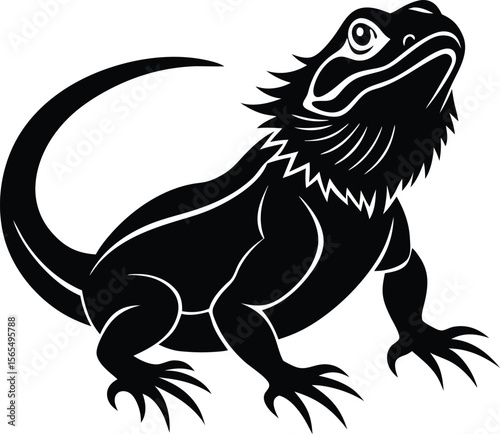 Bearded Dragon Silhouette: A striking silhouette of a bearded dragon, showcasing its unique features and powerful stance.  The image is perfect for logo design, tattoo inspiration.