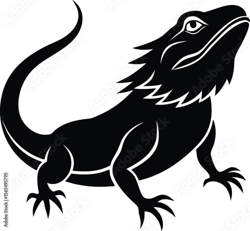 Bearded Dragon Silhouette: A striking silhouette of a bearded dragon, showcasing its characteristic frill and spiny scales.  The image is bold and graphic.