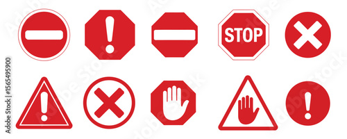 Collection of Red Warning and Regulatory Signs vector isolated on white background