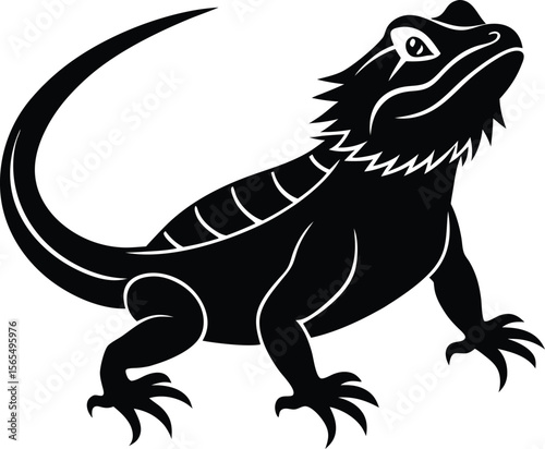 Bearded Dragon Silhouette: A striking black silhouette of a bearded dragon poised and alert. Its distinctive spiky beard and robust form make it a captivating subject.