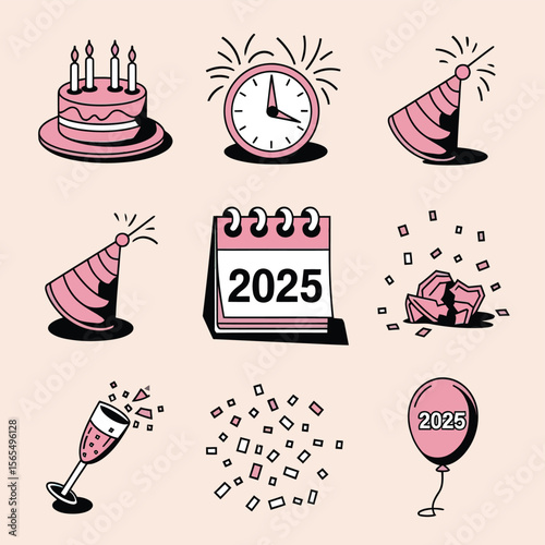 vector Birthdays, New Year celebrations, and the number 2025 Birthday Cake Icon
