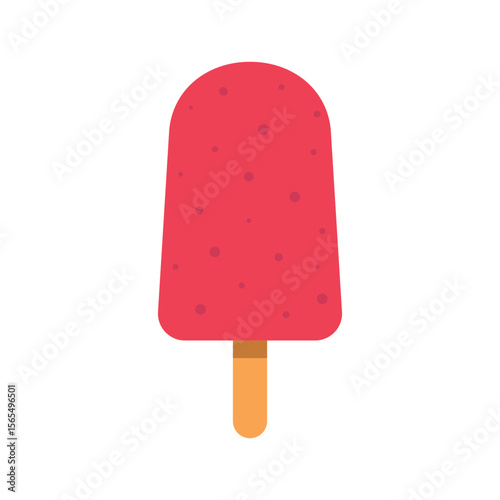 Flat vector illustration of a pink-red popsicle with dotted texture, representing a strawberry ice cream bar. Ideal for summer dessert themes, food menus, kids’ products, and snack-related content.