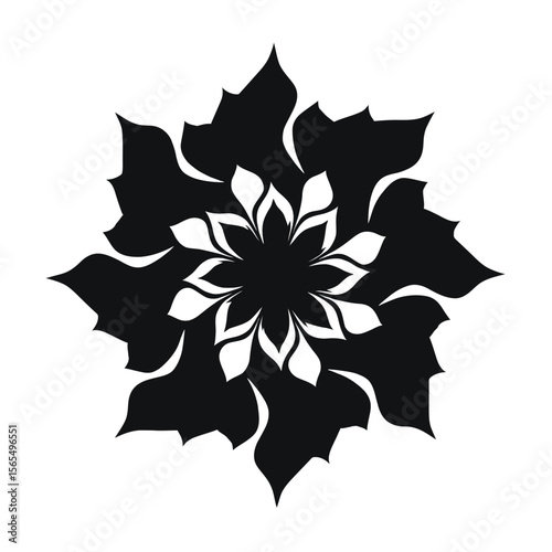 Floral Pattern Silhouette: A striking black silhouette of a floral pattern with ornate petals arranged in a geometric design.