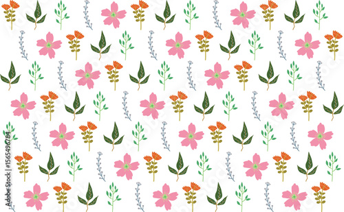 Stylish vector pattern with tropical floral elements blooms leaves. Great for modern fabric, surface design, and wrapping paper.

