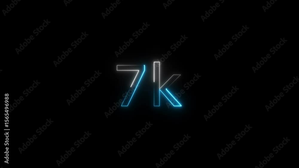 A dynamic beautiful color and glowing neon number 1k animation. 4K Video motion 1K followers neon-colored video regulation concept black background.