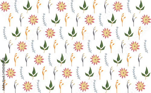Stylish vector pattern with tropical floral elements blooms leaves. Great for modern fabric, surface design, and wrapping paper.

