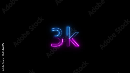 A dynamic beautiful color and glowing neon number 1k animation. 4K Video motion 1K followers neon-colored video regulation concept black background.