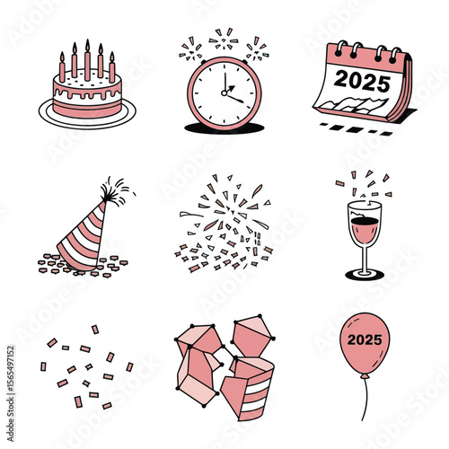 vector Birthdays, New Year celebrations, and the number 2025 Birthday Cake Icon
