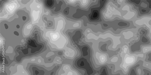 Black and White wave paper curved reliefs abstract background. Geographic mountain terrain and Contour map background. Grayscale blurred pattern with soft transitions of light and dark shades. 