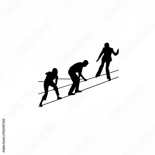 Silhouette of individuals practicing teamwork in a corporate training session on white background