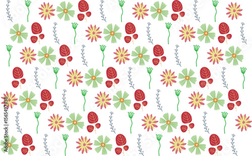 Stylish vector pattern with tropical floral elements blooms leaves. Great for modern fabric, surface design, and wrapping paper.

