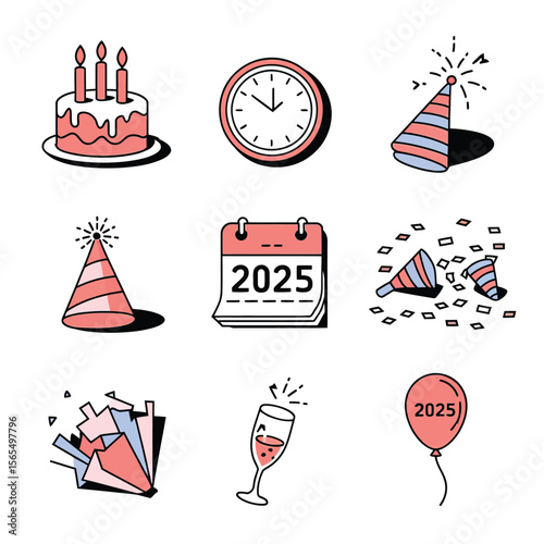 vector Birthdays, New Year celebrations, and the number 2025 Birthday Cake Icon
