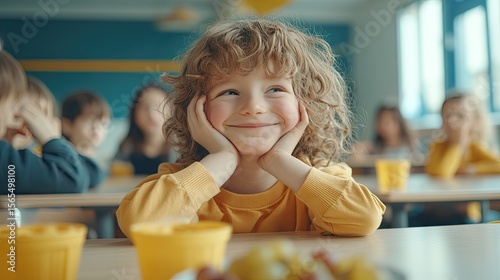 Wallpaper Mural Joyful young child listening attentively in a classroom setting. Torontodigital.ca