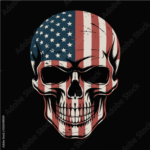 Distressed american flag skull graphic with dark background
