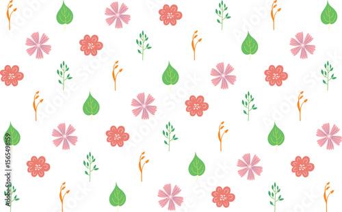 Stylish vector pattern with tropical floral elements blooms leaves. Great for modern fabric, surface design, and wrapping paper.

